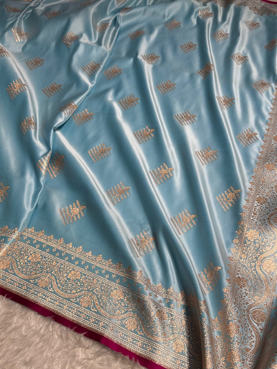 Sky Blue Banarasi Boota Katan Silk Saree