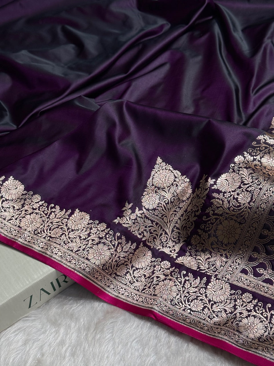 Dark Purple Shades Floral Border Mashru Silk Saree
