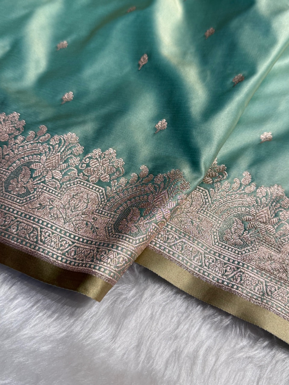 Sea Green Shades Motif Booti Mashru Silk Saree