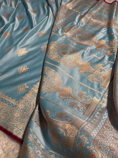Sky Blue Banarasi Boota Katan Silk Saree