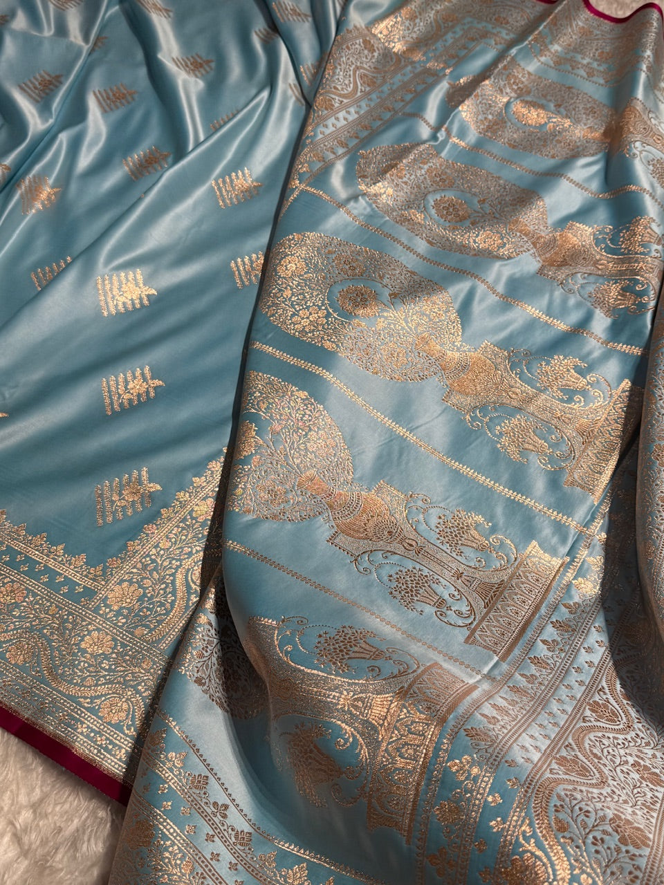 Sky Blue Banarasi Boota Katan Silk Saree