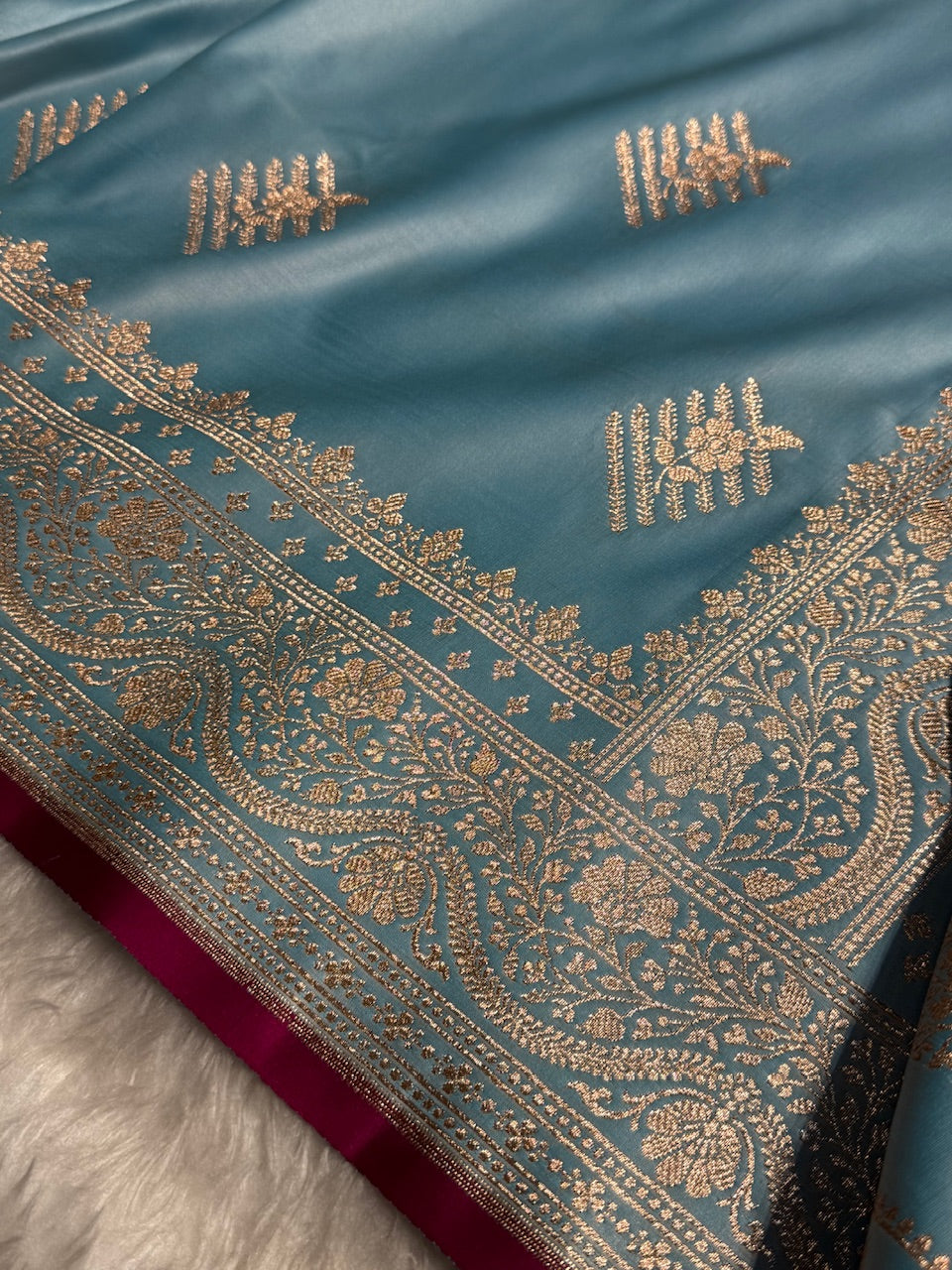 Sky Blue Banarasi Boota Katan Silk Saree
