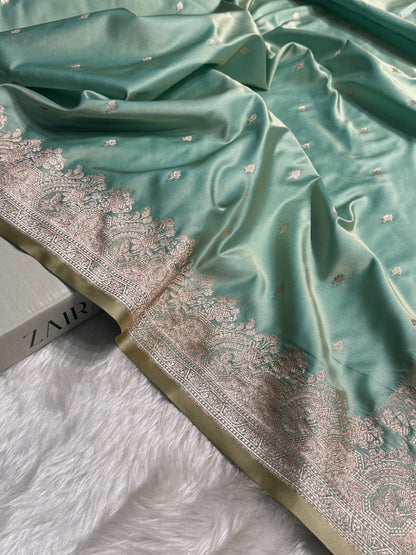 Sea Green Shades Motif Booti Mashru Silk Saree