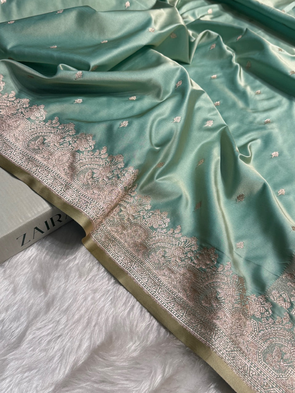 Sea Green Shades Motif Booti Mashru Silk Saree