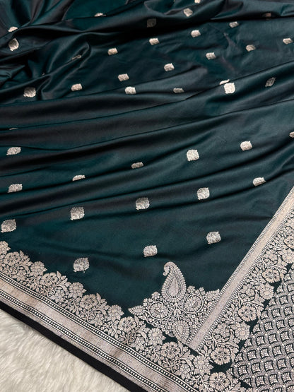 Dark Green Shades Floral Boota Mashru Silk Saree