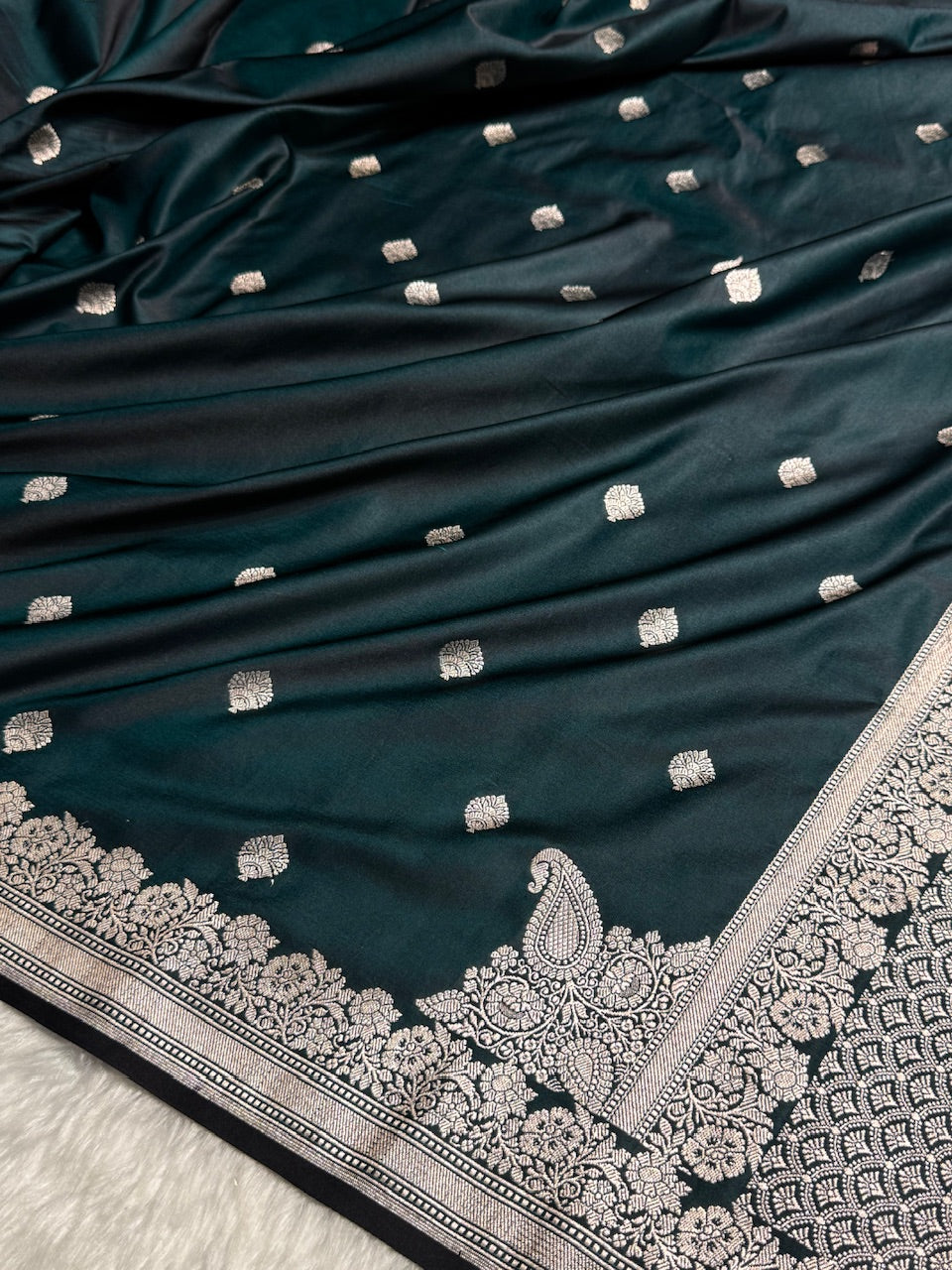 Dark Green Shades Floral Boota Mashru Silk Saree