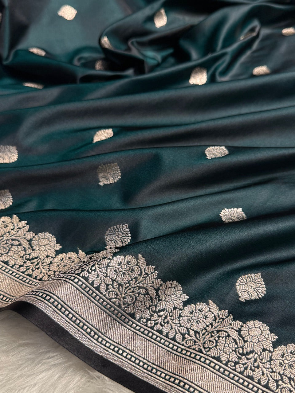 Dark Green Shades Floral Boota Mashru Silk Saree