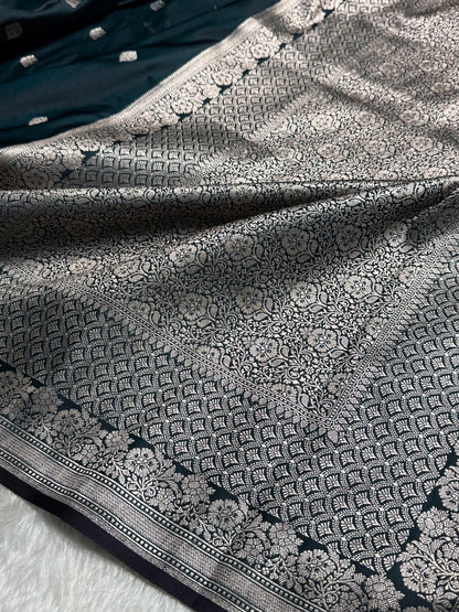 Dark Green Shades Floral Boota Mashru Silk Saree