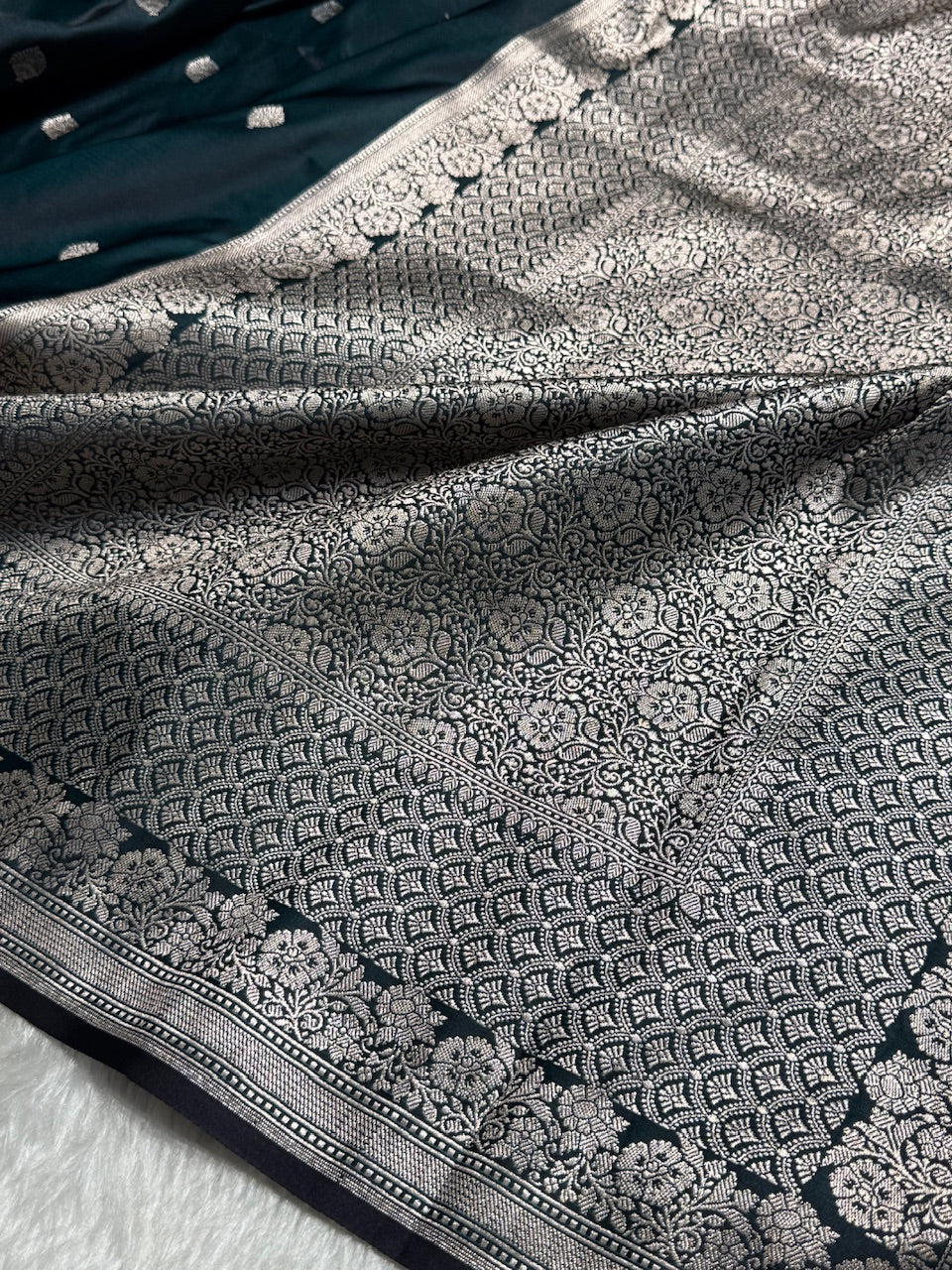 Dark Green Shades Floral Boota Mashru Silk Saree