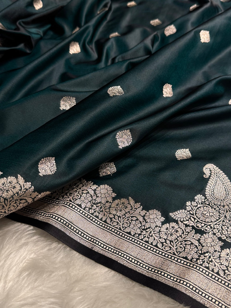 Dark Green Shades Floral Boota Mashru Silk Saree
