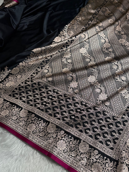Black Shades Floral Border Mashru Silk Saree