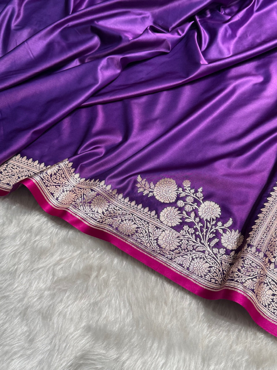 Purple Shades Floral Border Mashru Silk Saree