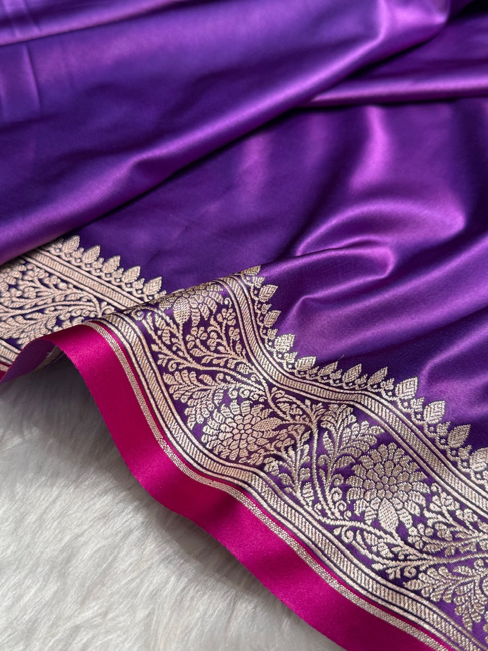 Purple Shades Floral Border Mashru Silk Saree