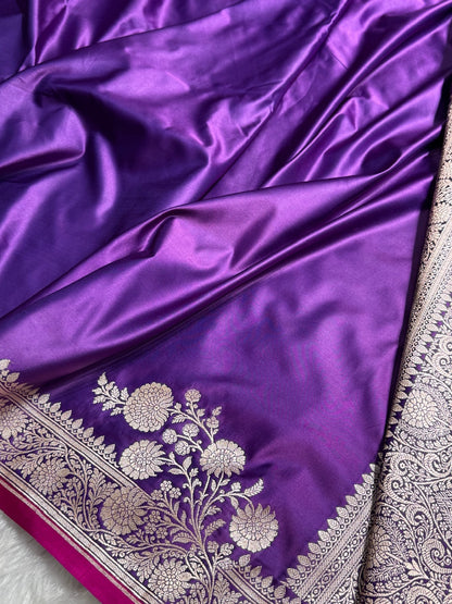 Purple Shades Floral Border Mashru Silk Saree