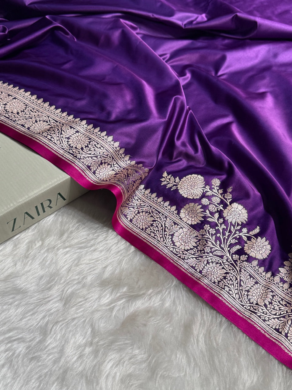 Purple Shades Floral Border Mashru Silk Saree
