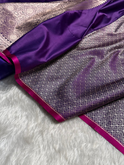 Purple Shades Floral Border Mashru Silk Saree