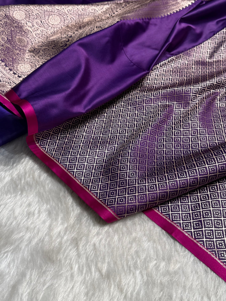 Purple Shades Floral Border Mashru Silk Saree