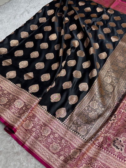 Black Banarasi Boota Katan Silk Saree