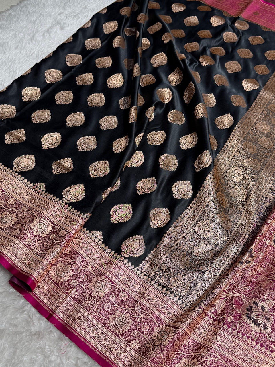 Black Banarasi Boota Katan Silk Saree