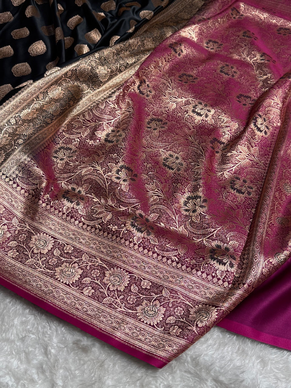 Black Banarasi Boota Katan Silk Saree