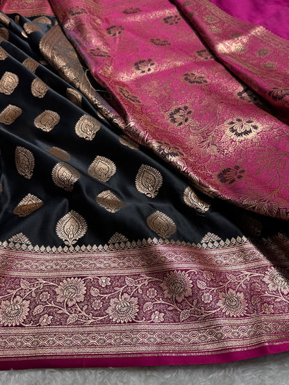 Black Banarasi Boota Katan Silk Saree