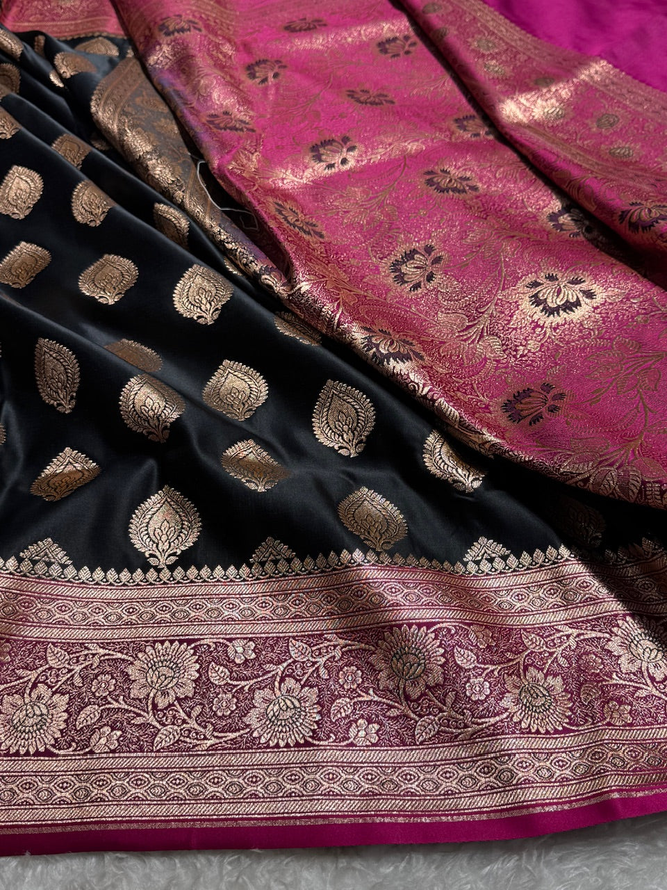 Black Banarasi Boota Katan Silk Saree