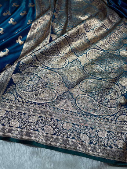 Satin Silk Saree Floral Boota in Peacock Shades SS27
