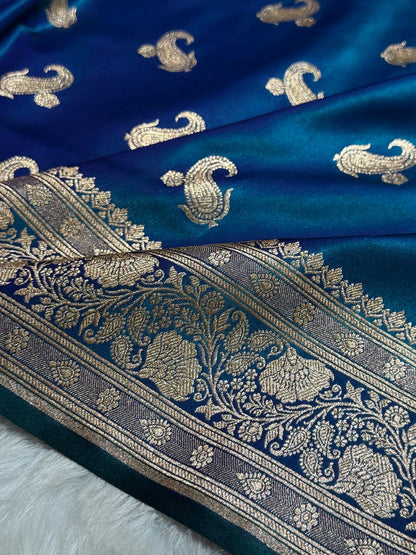Satin Silk Saree Floral Boota in Peacock Shades SS27