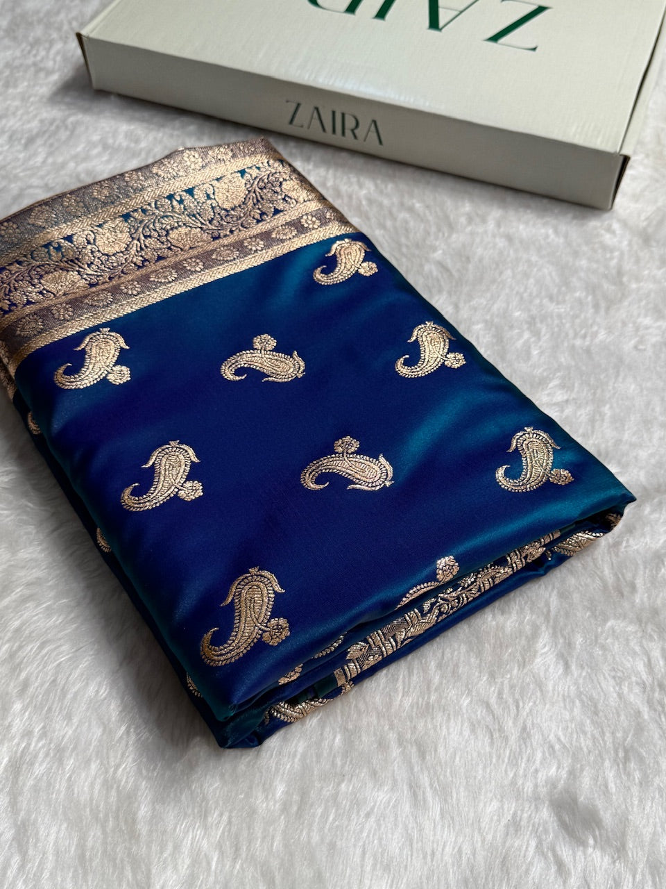 Satin Silk Saree Floral Boota in Peacock Shades SS27