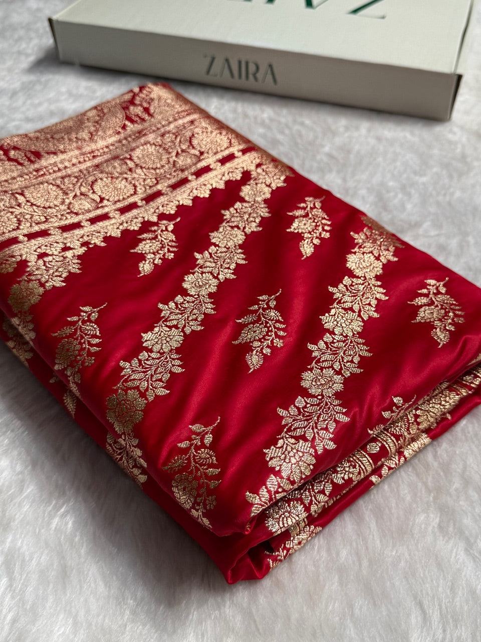 Satin Silk Saree Floral Boota in Rani Shades SS28