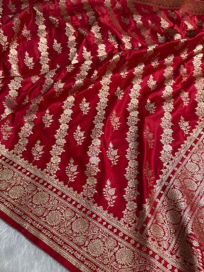 Satin Silk Saree Floral Boota in Rani Shades SS28