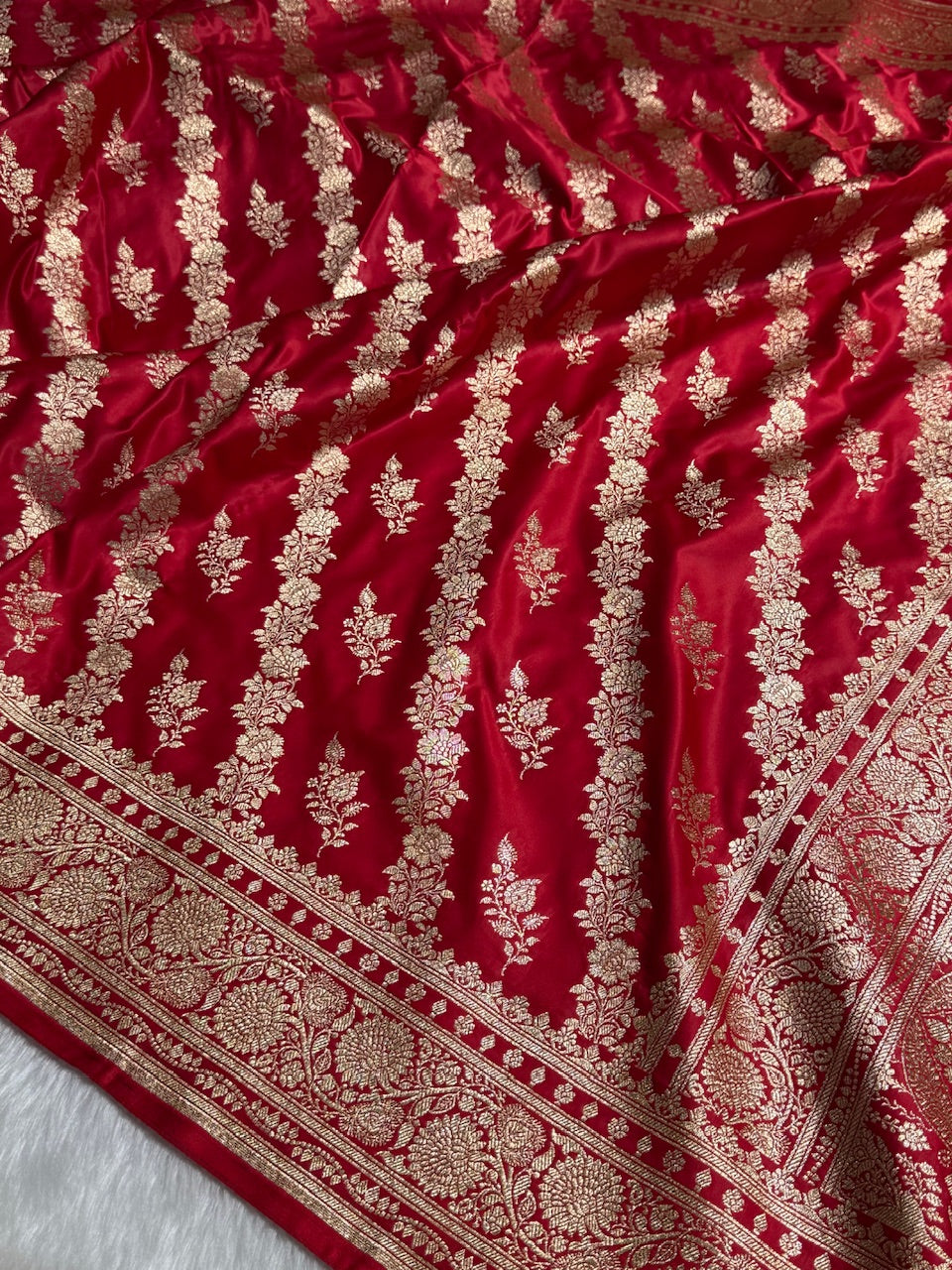 Satin Silk Saree Floral Boota in Rani Shades SS28
