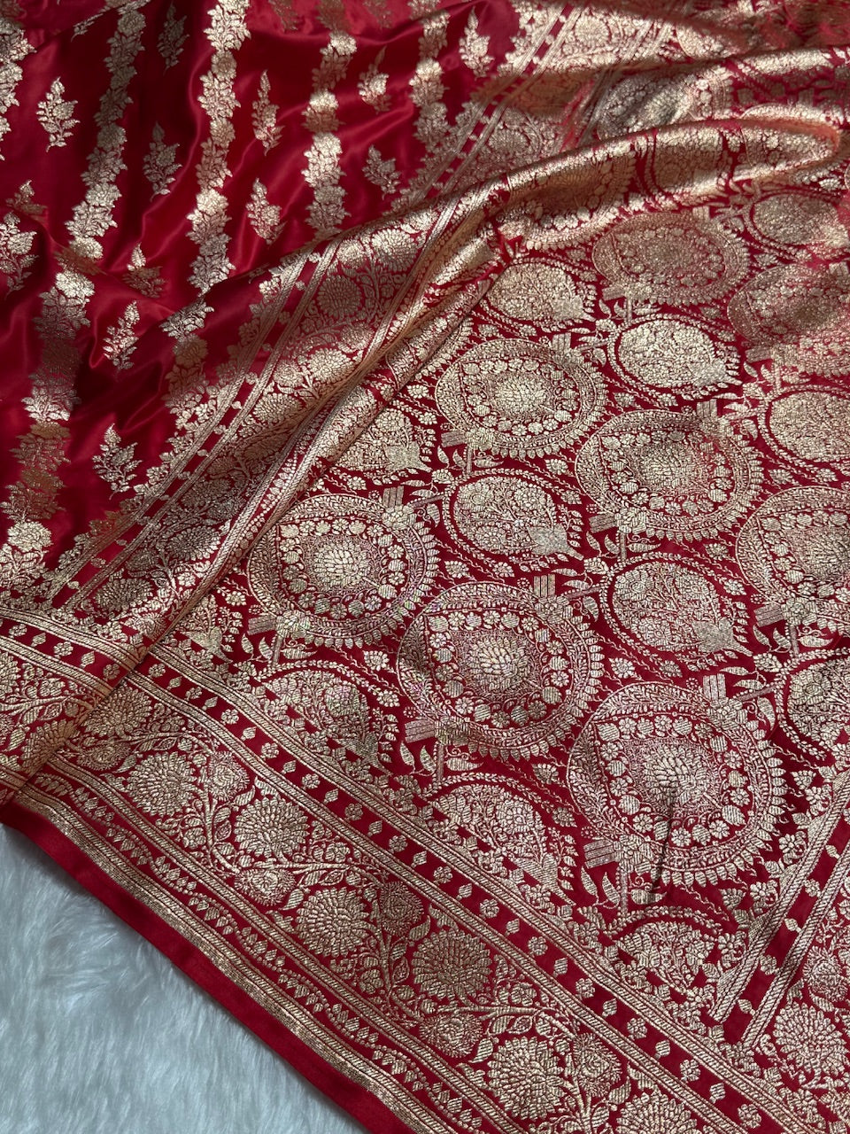 Satin Silk Saree Floral Boota in Rani Shades SS28