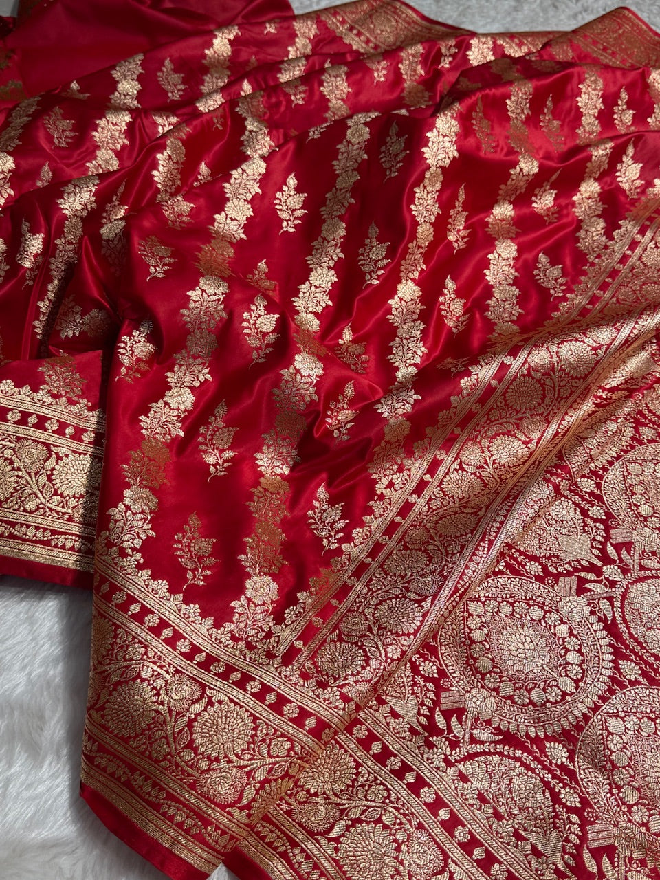 Satin Silk Saree Floral Boota in Rani Shades SS28