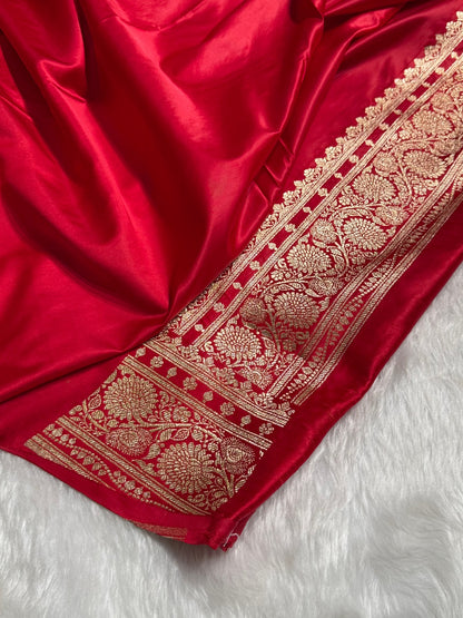 Satin Silk Saree Floral Boota in Rani Shades SS28