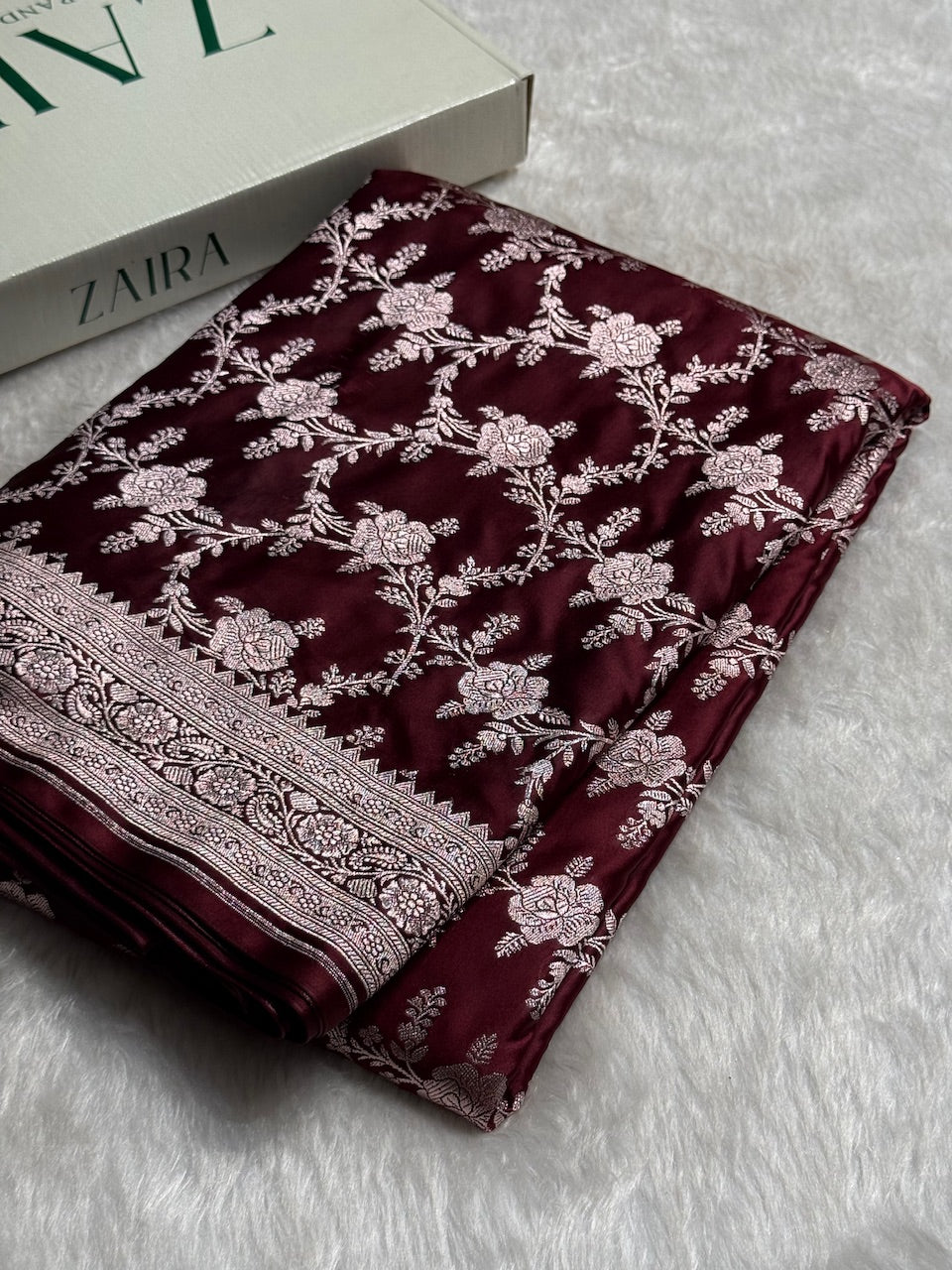 Chocolate Floral Jaal Mashru Silk Saree