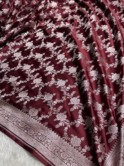 Chocolate Floral Jaal Mashru Silk Saree MCS28