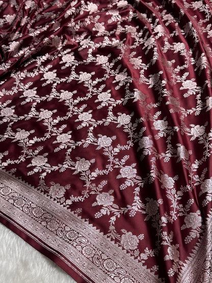 Chocolate Floral Jaal Mashru Silk Saree
