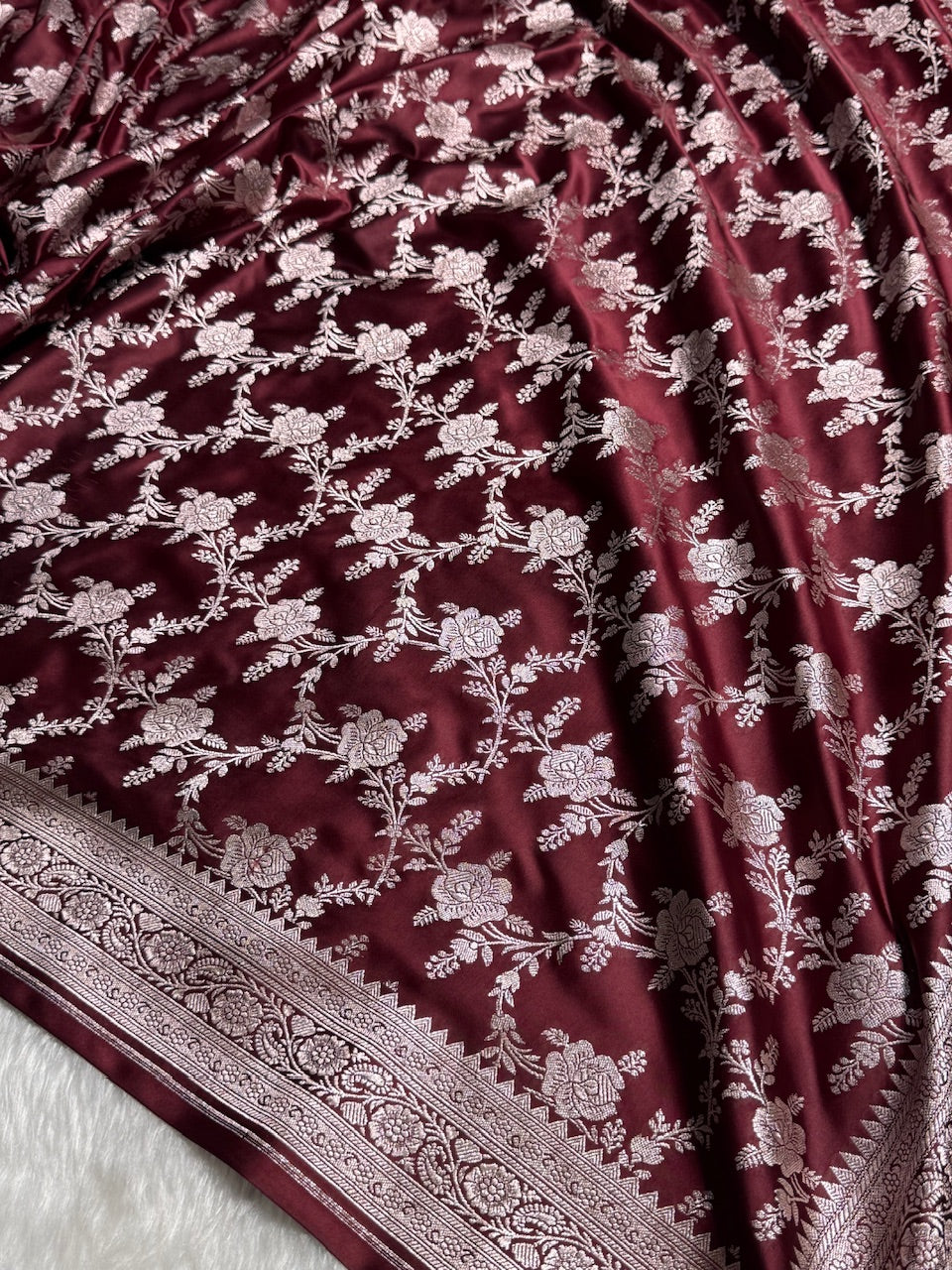 Chocolate Floral Jaal Mashru Silk Saree