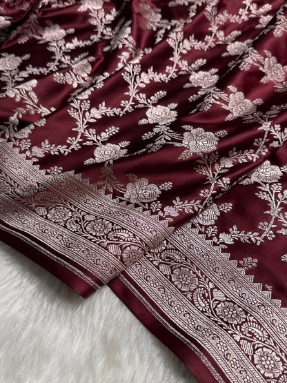 Chocolate Floral Jaal Mashru Silk Saree