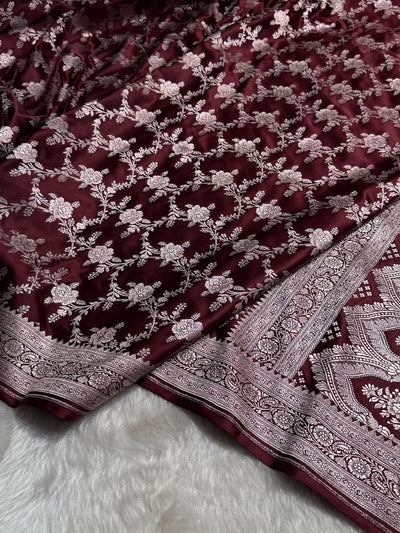 Chocolate Floral Jaal Mashru Silk Saree MCS28