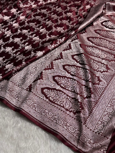 Chocolate Floral Jaal Mashru Silk Saree MCS28