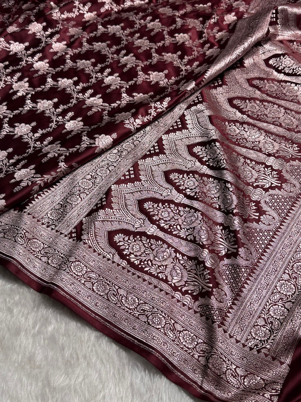Chocolate Floral Jaal Mashru Silk Saree