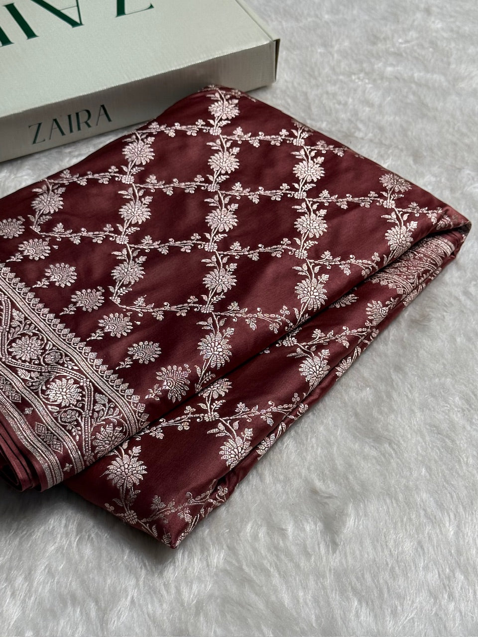 Peach Shades Floral Jaal Mashru Silk Saree