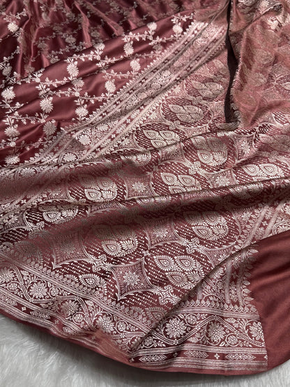 Peach Shades Floral Jaal Mashru Silk Saree
