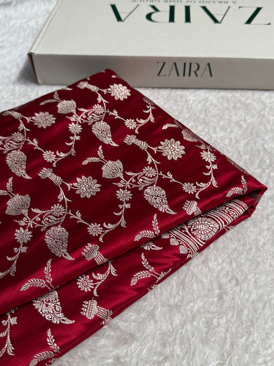 Maroon Jaal Mashru Silk Saree MCS42