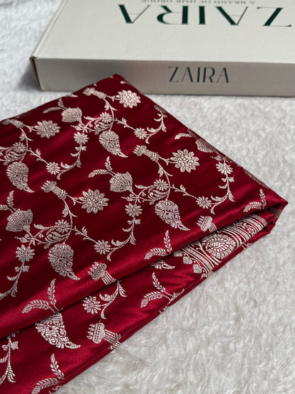 Maroon Jaal Mashru Silk Saree