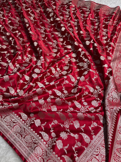 Maroon Jaal Mashru Silk Saree