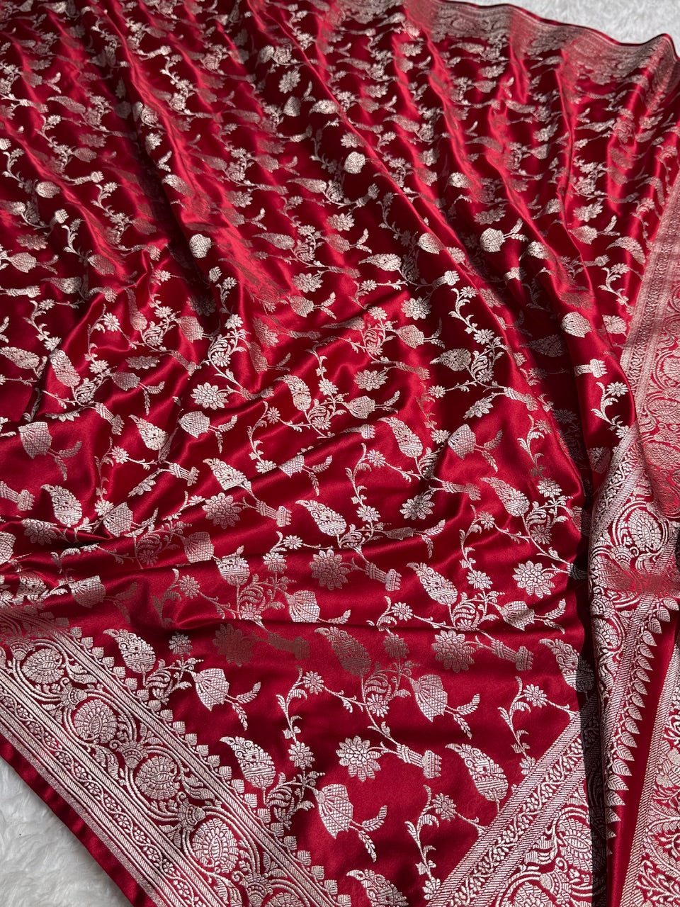 Maroon Jaal Mashru Silk Saree