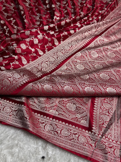 Maroon Jaal Mashru Silk Saree
